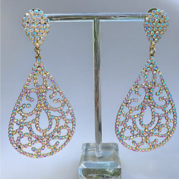Crystal Teardrop Statement Earrings NEW - Picture 2 of 9